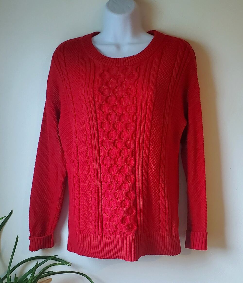 GAP Womens Red Cableknit Chunky Sweater Size XS Preppy Coastal Minimalist